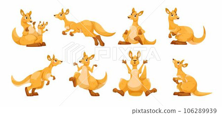 Cheerful Kangaroo Character and Australian Marsupial Animal Vector Set 106289939