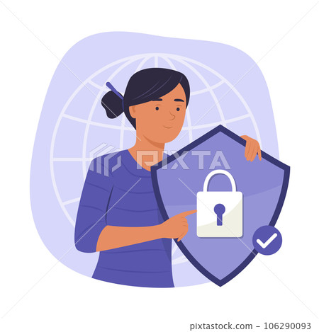 Woman Holding Digital Security Shield with Padlock Symbol for Cyber Security Concept Illustration Woman Holding Digital Security Shield with Padlock Symbol for Cyber Security Concept Illustration 106290093