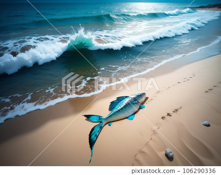 一條魚被沖上岸的圖片 一條魚被沖上岸的圖片 106290336