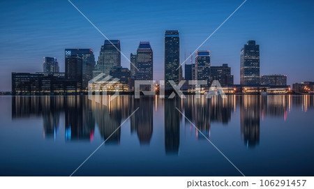 Panoramic skyline and modern commercial buildings with empty asphalt road. AI Generative. Panoramic skyline and modern commercial buildings with empty asphalt road. AI Generative. 106291457