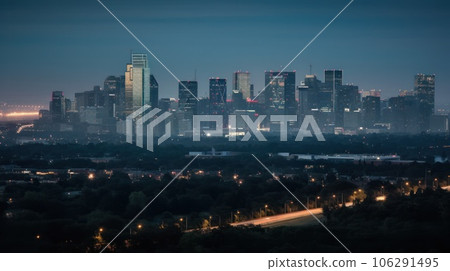 Panoramic skyline and modern commercial buildings with empty asphalt road. AI Generative. 106291495