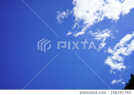 A jet plane passes in the clear blue sky A jet plane passes in the clear blue sky 106291740