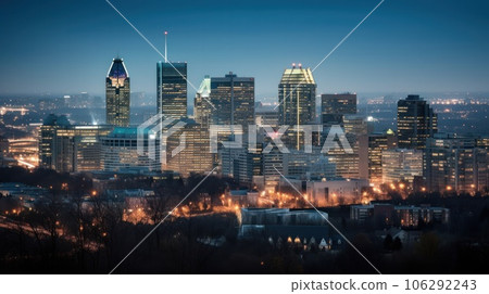 Panoramic skyline and modern commercial buildings with empty asphalt road. AI Generative. 106292243