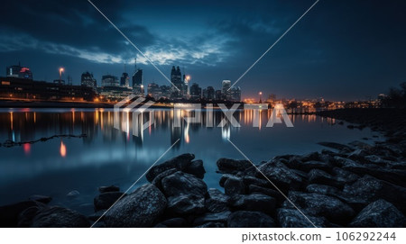 Panoramic skyline and modern commercial buildings with empty asphalt road. AI Generative. 106292244