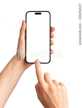 Finger clicking tapping on blank phone screen, smartphone mock up, isolated on white background Finger clicking tapping on blank phone screen, smartphone mock up, isolated on white background 106292637