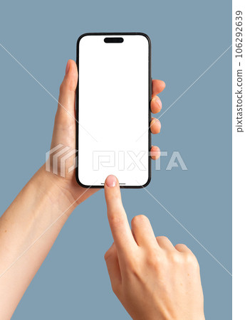 Finger clicking tapping on mobile phone screen mockup, smartphone mock up 106292639