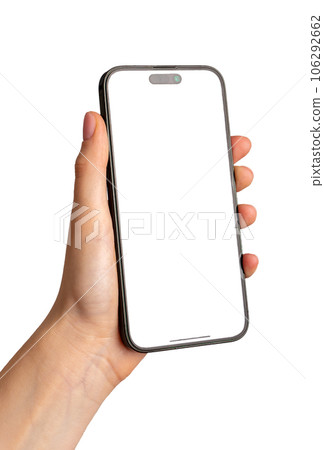 Hand holding screen mockup, mobile phone display, smartphone mock up isolated on white background Hand holding screen mockup, mobile phone display, smartphone mock up isolated on white background 106292662