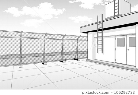 漫畫風格的鋼筆劃插圖 school_rooftop 106292758