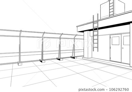 漫畫風格的鋼筆劃插圖 school_rooftop 106292760