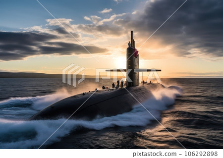 Excellent aerials over a submarine at sea. 106292898