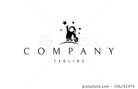 Vector logo on which an abstract image of an astronaut reaching for a star in a childish style. Vector logo on which an abstract image of an astronaut reaching for a star in a childish style. 106292970