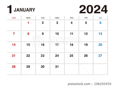 A calendar where you can write notes for January 2024 106293450