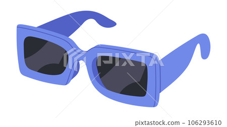 Square fashion sunglasses. Hand drawn sunnies, trendy eyewear accessories. Cute plastic frame shades flat vector illustration Square fashion sunglasses. Hand drawn sunnies, trendy eyewear accessories. Cute plastic frame shades flat vector illustration 106293610
