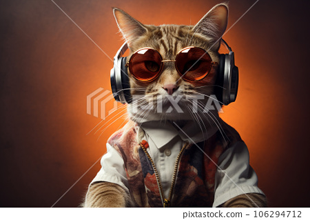 AI Generative. The cat is a dj with sunglasses - Stock