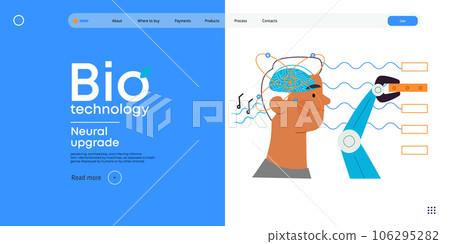 Bio Technology, Brain implant, Neural upgrade -modern flat vector concept illustration of brain implant, integration, enhanced cognitive abilities. Pushing boundaries of potential, neural upgrades 106295282