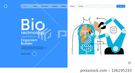 Bio Technology, Organism Builder -modern flat vector concept illustration of robot assembling organism using blocks, parts representing organ systems. Metaphor of regenerative medicine and 3D printing 106295285