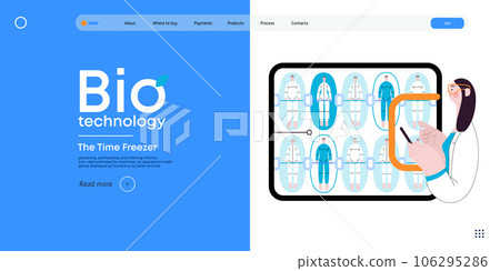 Bio Technology, Cryocapsule Time Freezer -modern flat vector concept illustration of futuristic cryocapsules resembling frozen time vaults. Metaphor of preserving life, time through cryonic technology 106295286