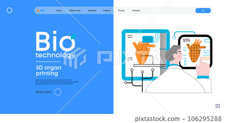 Bio Technology, 3D organ printing -modern flat vector concept illustration of 3D printer creating a human heart. Metaphor of technology in organ transplantation and the future of regenerative medicine 106295288