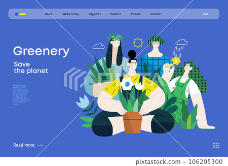 Greenery, ecology -modern flat vector concept illustration of people surrounded by plants and flowers. Metaphor of environmental sustainability and protection, closeness to nature Greenery, ecology -modern flat vector concept illustration of people surrounded by plants and flowers. Metaphor of environmental sustainability and protection, closeness to nature 106295300