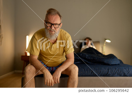Portrait of upset senior man feeling frustration due to problems with potency Portrait of upset senior man feeling frustration due to problems with potency 106295642