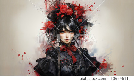 Girl in Gothic Lolita (Gothic Lolita) costume: watercolor painting 106296113