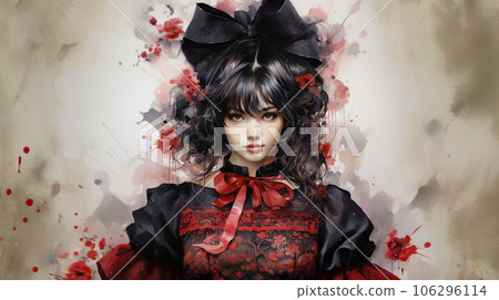 Girl in Gothic Lolita (Gothic Lolita) costume: watercolor painting Girl in Gothic Lolita (Gothic Lolita) costume: watercolor painting 106296114