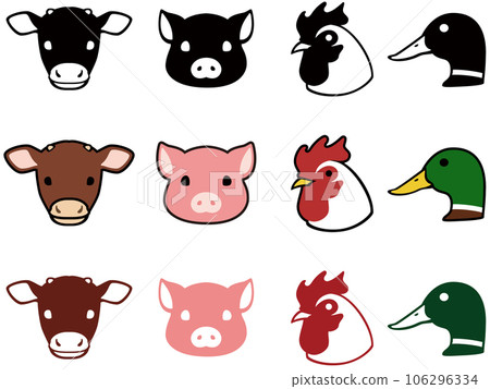 Illustration of cow, pig, chicken and duck 106296334