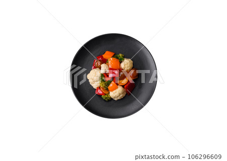 Delicious salad of fresh cherry tomatoes, sweet peppers, broccoli and cauliflower Delicious salad of fresh cherry tomatoes, sweet peppers, broccoli and cauliflower 106296609