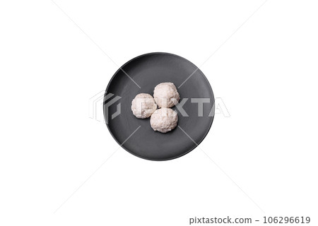 Delicious healthy steamed chicken cutlets or minced meatballs Delicious healthy steamed chicken cutlets or minced meatballs 106296619