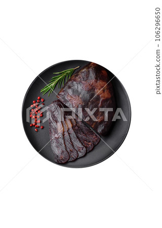 Delicious smoked or cured mahan horse meat sausage with spices and herbs Delicious smoked or cured mahan horse meat sausage with spices and herbs 106296650