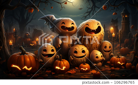 Halloween pumpkins in a dark environment Halloween pumpkins in a dark environment 106296765