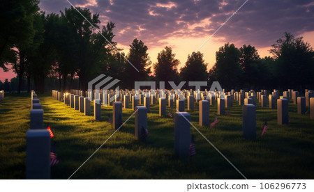 Candles in an American cemetery for memorial day 106296773