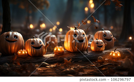Halloween pumpkins in a dark environment Halloween pumpkins in a dark environment 106296797