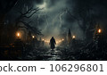 Scary silhouette in a cemetery for the Halloween party 106296801