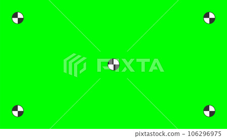 Green background with track points in the four corners and center - Green background material for motion tracking - Green background with track points in the four corners and center - Green background material for motion tracking - 106296975