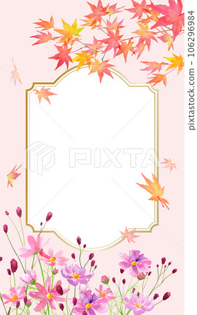 Autumn vertical frame design. Watercolor illustration of autumn leaves branches, cosmos and wormwood. (vector) Autumn vertical frame design. Watercolor illustration of autumn leaves branches, cosmos and wormwood. (vector) 106296984