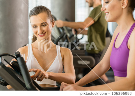 fit and beautiful young women the gym on treadmill fit and beautiful young women the gym on treadmill 106296993