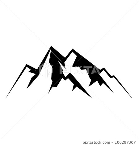 Mountain peaks silhouette. Isolated rocky mountain. Mountain, rock, hill, peak. Vector illustration. Black and white illustration. 106297307