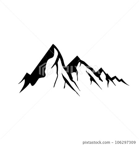 Mountain peaks silhouette. Isolated rocky mountain. Mountain, rock, hill, peak. Vector illustration. Black and white illustration. 106297309