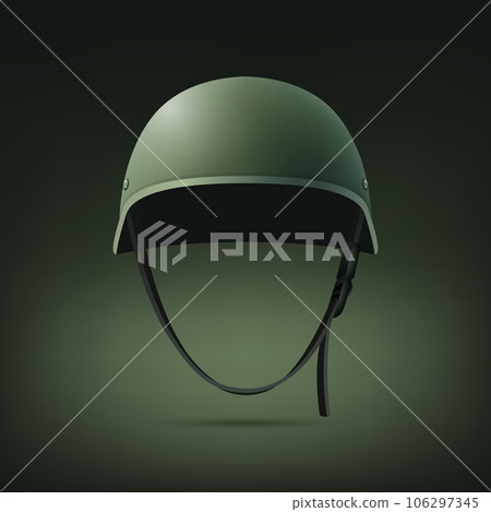 Vector 3d Realistic Military Helmet Closeup. Helmet, Army Symbol of Defense and Protect. Soldier Helmet Design Template Vector 3d Realistic Military Helmet Closeup. Helmet, Army Symbol of Defense and Protect. Soldier Helmet Design Template 106297345