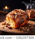 Delicious cube croissant with chocolate and caramel on a dark background 106297366