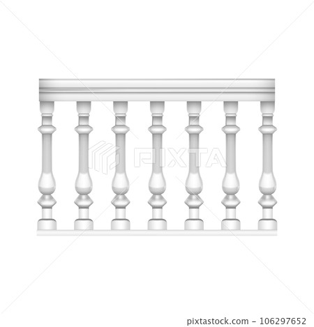 Realistic Detailed 3d Fence Rail White Balustrade Classic Style for Exterior. Vector illustration of Stone or Marble Balustrade 106297652