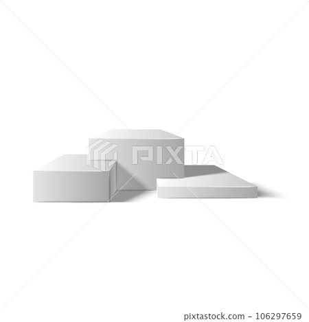 Realistic Detailed 3d White Podium Platform Stage for Product Display Presentation Empty Template Mockup for Show . Vector illustration Realistic Detailed 3d White Podium Platform Stage for Product Display Presentation Empty Template Mockup for Show . Vector illustration 106297659