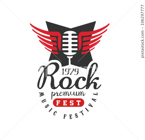 Rock premium fest, music festival logo, est. 1979, design element can be used for poster, banner, flyer, print or stamp vector Illustration on a white background 106297777