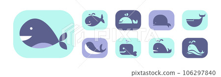 Blue Whale Icon as Sea Animal Vector Set - Stock Illustration ...