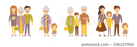 Happy Families with Smiling Parent and Kids Vector Set 106297888