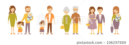 Happy Families with Smiling Parent and Kids Vector Set Happy Families with Smiling Parent and Kids Vector Set 106297889