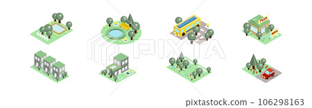 Isometric City Buildings with Park Area Vector Set Isometric City Buildings with Park Area Vector Set 106298163