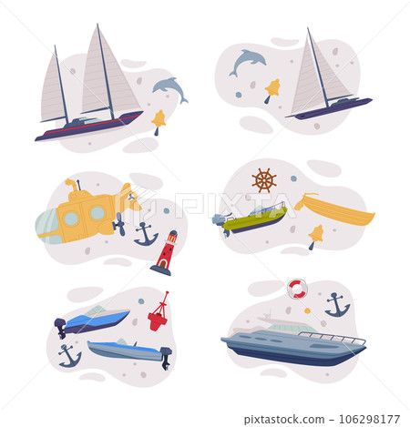 Watercraft or Swimming Water Vessel Vector Composition Set Watercraft or Swimming Water Vessel Vector Composition Set 106298177
