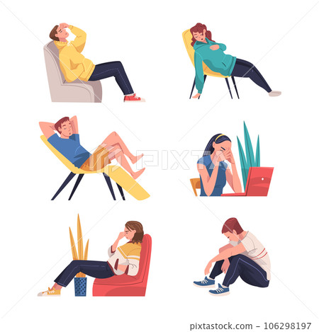Tired Young Man and Woman Vector Illustration Set 106298197